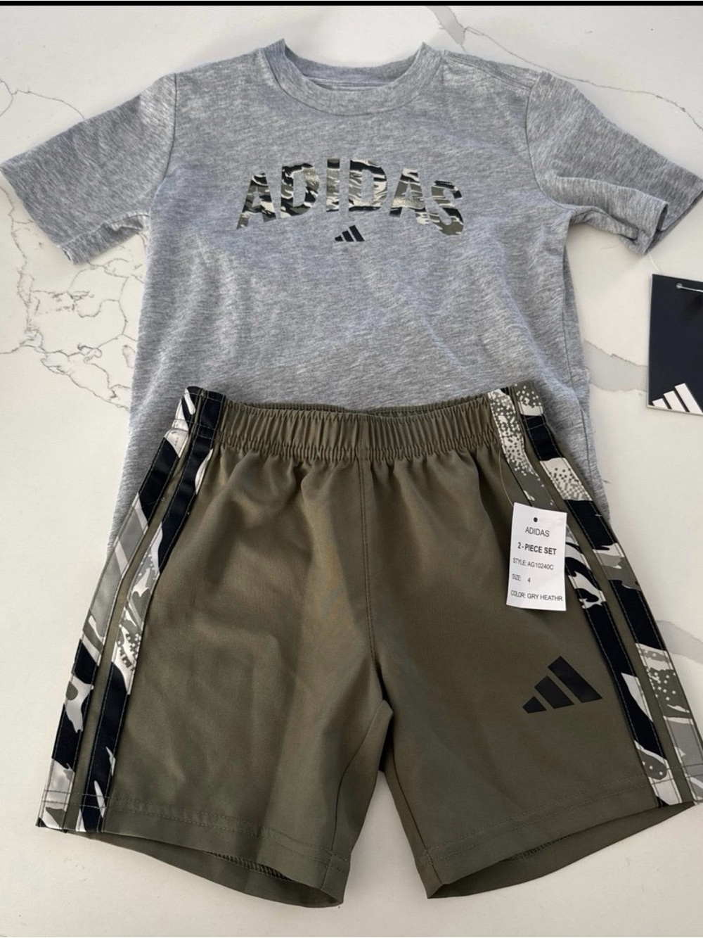 adidas Grey Heather Tee with Olive Green Shorts Set